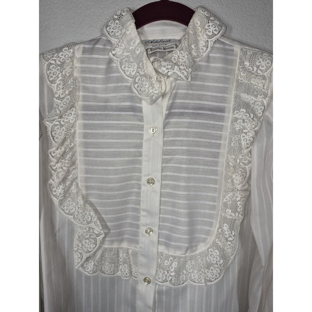 Vintage 70s Victorian Prairie Lace Blouse Neiman Marcus ILGWU White Sheer Top 8 - Picture 7 of 16